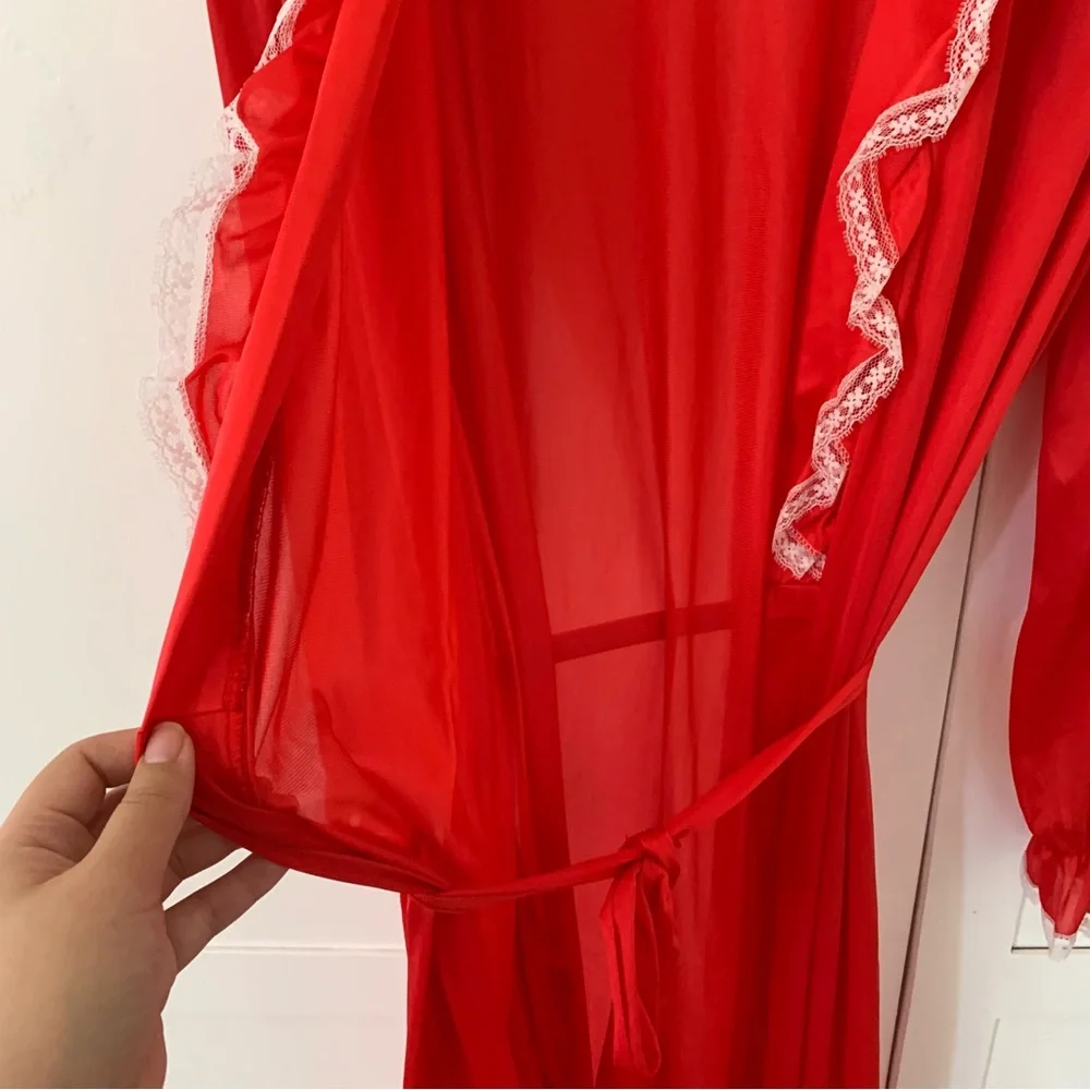Vintage Sears JR Red Light Weight Puff Sleeve Lae Robe Size 11